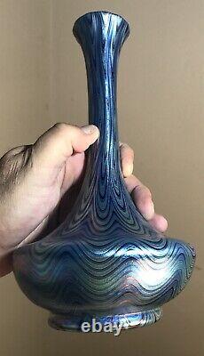 Antique Loetz Glass Footed Vase Pg 6893 9 1/2 Inches Blue Xlnt