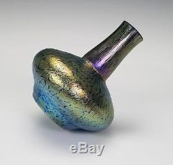 Antique Loetz Miniature Art Nouveau Iridescent Art Glass Vase Cobalt Papillion