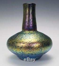 Antique Loetz Miniature Art Nouveau Iridescent Art Glass Vase Cobalt Papillion