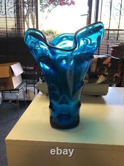 Antique MID Century Modern Blue Venetian Italian Art Glass Vase 11