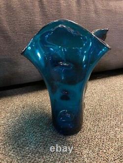 Antique MID Century Modern Blue Venetian Italian Art Glass Vase 11