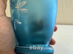 Antique Manner of Thomas Webb Blue Cameo Glass Vase with Flowers Fruit & Insect