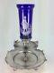 Antique Mary Gregory Silver Plate Epergne Centrepiece Vase Blue Glass