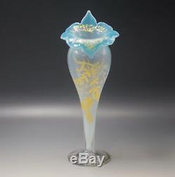 Antique Moser Bohemia Jack In The Pulpit Trumpet Vase 12 Opalescent Enamel