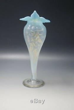 Antique Moser Bohemia Jack In The Pulpit Trumpet Vase 12 Opalescent Enamel