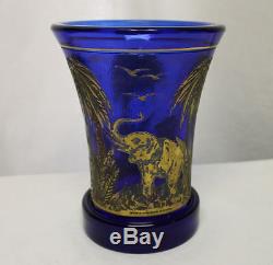 Antique Moser Vase blue cameo glass Elephants