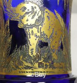 Antique Moser Vase blue cameo glass Elephants