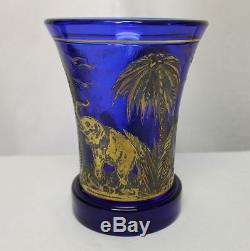 Antique Moser Vase blue cameo glass Elephants