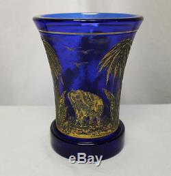 Antique Moser Vase blue cameo glass Elephants