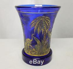 Antique Moser Vase blue cameo glass Elephants