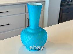 Antique Mount Washington Blue Pairpoint Quilted Diamond Cased Satin Glass Vase