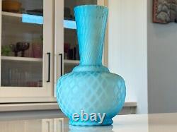 Antique Mount Washington Blue Pairpoint Quilted Diamond Cased Satin Glass Vase