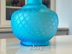 Antique Mount Washington Blue Pairpoint Quilted Diamond Cased Satin Glass Vase