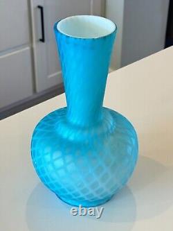 Antique Mount Washington Blue Pairpoint Quilted Diamond Cased Satin Glass Vase