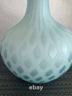 Antique Mt Washington Cased Blue Diamond Quilted Satin Glass Vase 7.25 Tall