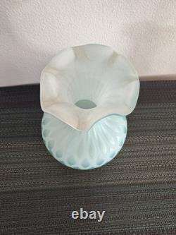 Antique Mt Washington Cased Blue Diamond Quilted Satin Glass Vase 7.25 Tall