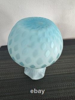 Antique Mt Washington Cased Blue Diamond Quilted Satin Glass Vase 7.25 Tall