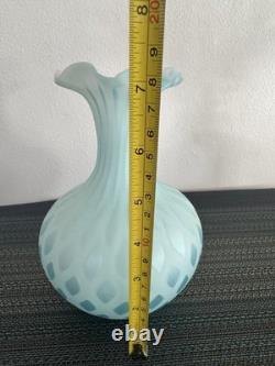 Antique Mt Washington Cased Blue Diamond Quilted Satin Glass Vase 7.25 Tall