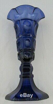 Antique New England Dark Blue Three Printie Block Flint Glass Celery Vase