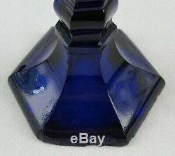 Antique New England Dark Blue Three Printie Block Flint Glass Celery Vase