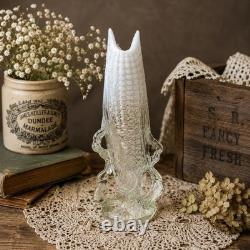 Antique Northwood Opalescent Glass Corn Cob Vase Clear White Blue Pressed Glass