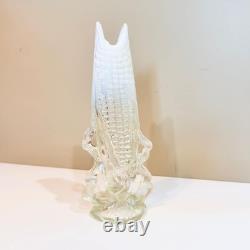 Antique Northwood Opalescent Glass Corn Cob Vase Clear White Blue Pressed Glass