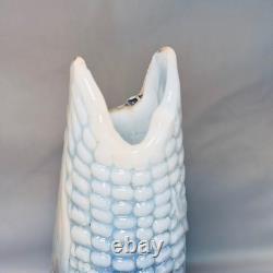 Antique Northwood Opalescent Glass Corn Cob Vase Clear White Blue Pressed Glass