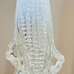 Antique Northwood Opalescent Glass Corn Cob Vase Clear White Blue Pressed Glass