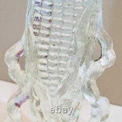 Antique Northwood Opalescent Glass Corn Cob Vase Clear White Blue Pressed Glass