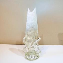 Antique Northwood Opalescent Glass Corn Cob Vase Clear White Blue Pressed Glass
