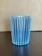 Antique Opalescence Blue Ribbed Glass Vase, A. J. Beatty Co. Excellent Condition