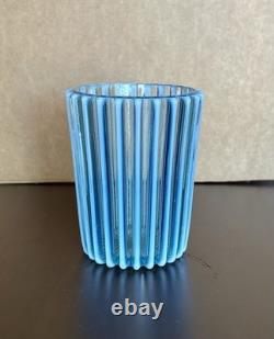 Antique Opalescence Blue Ribbed Glass Vase, A. J. Beatty Co. Excellent Condition
