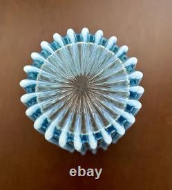 Antique Opalescence Blue Ribbed Glass Vase, A. J. Beatty Co. Excellent Condition