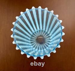 Antique Opalescence Blue Ribbed Glass Vase, A. J. Beatty Co. Excellent Condition