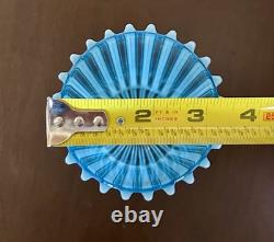 Antique Opalescence Blue Ribbed Glass Vase, A. J. Beatty Co. Excellent Condition