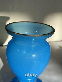 Antique Opaline & Gilt Decorated Blue Cabinet Vase! 5.125