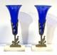 Antique Pair Cobalt Blue Glass Trumpet Vases