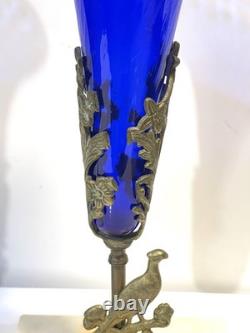 Antique Pair Cobalt Blue Glass Trumpet Vases