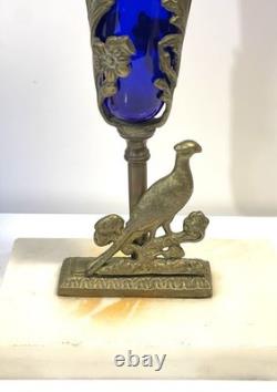 Antique Pair Cobalt Blue Glass Trumpet Vases