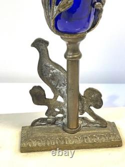 Antique Pair Cobalt Blue Glass Trumpet Vases