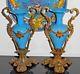 Antique Pair Of French Ormolu Blue Opaline Glass Vase