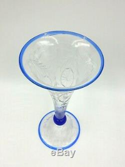 Antique Pairpoint F1057 9.75 Engraved Glass Cobalt Rim Waterford Pattern Vase