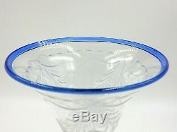 Antique Pairpoint F1057 9.75 Engraved Glass Cobalt Rim Waterford Pattern Vase