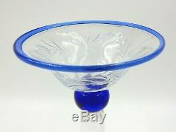 Antique Pairpoint F1057 9.75 Engraved Glass Cobalt Rim Waterford Pattern Vase