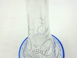Antique Pairpoint F1057 9.75 Engraved Glass Cobalt Rim Waterford Pattern Vase