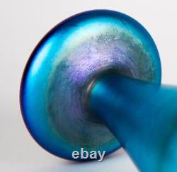 Antique Quezal Nouveau Art Glass Blue Purple Iridescent Vase Signed