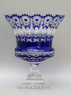 Antique Rare Bohemian/bohemia Crystal Hobstar Cut To Clear Cobalt Blue Vase
