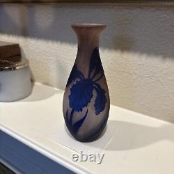 Antique Richard Loetz Blue Flower Cameo Glass Cabinet Vase 7