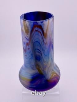 Antique Rindskopf Blue Pulled Feather Iridescent Art Glass Vase, Circa 1900