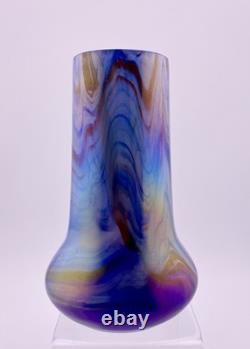 Antique Rindskopf Blue Pulled Feather Iridescent Art Glass Vase, Circa 1900